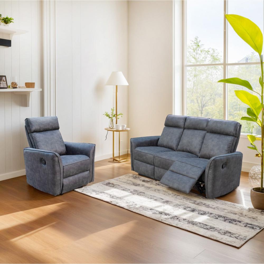 Leathaire Grey Manual Recliner Sofa / Armchair Set