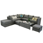 Vancouver 9 Seater Corner Rattan Garden Set In Grey with fire pit option