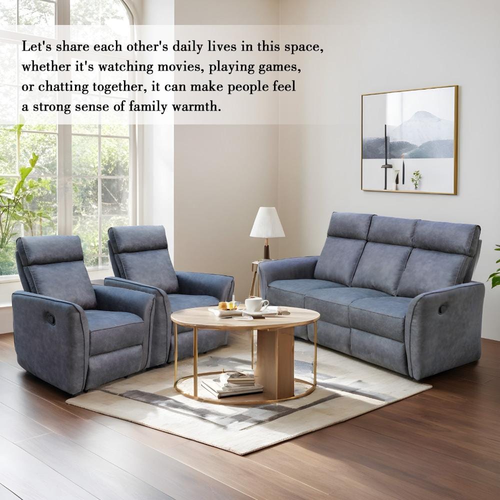 Leathaire Grey Manual Recliner Sofa / Armchair Set