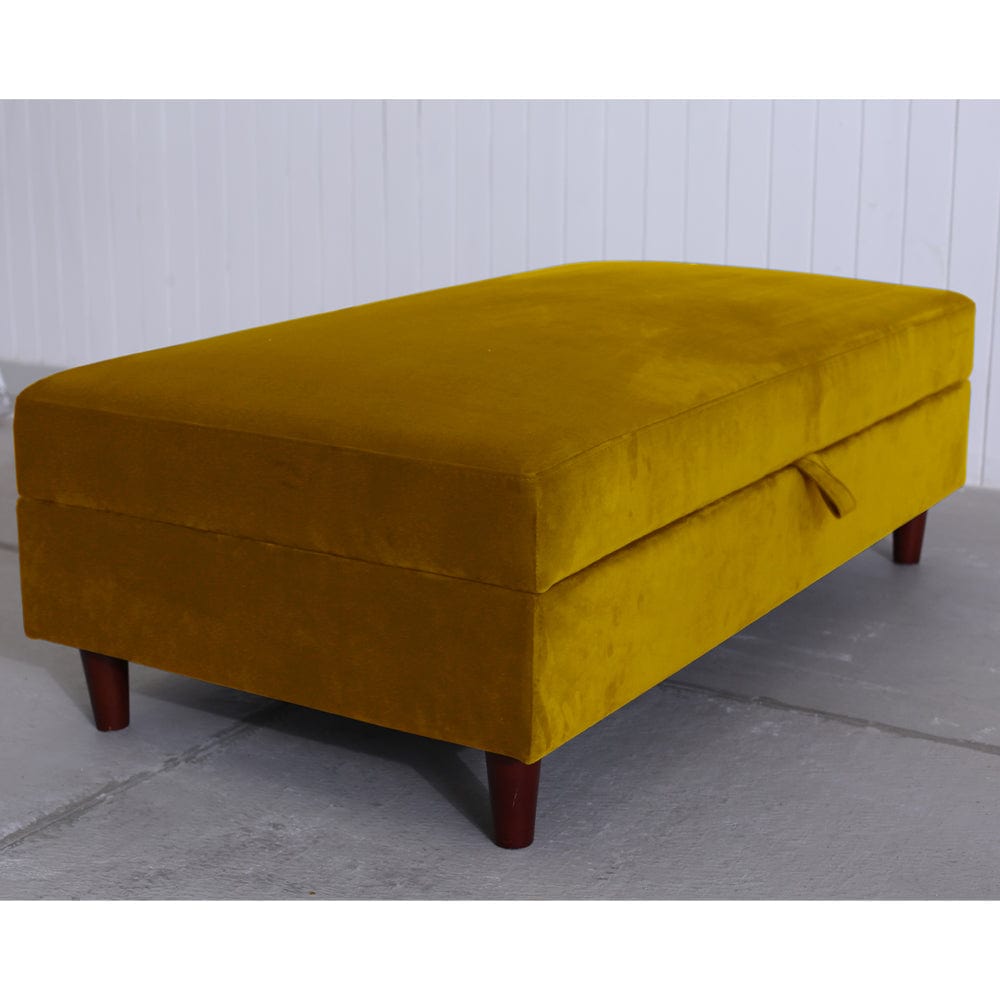 Destin Reversible Mustard Velvet Corner Sofa With Storage Chaise and Ottoman Bench