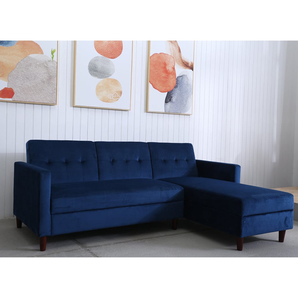 Destin Reversible Blue Corner Sofa With Storage Chaise and Ottoman Bench