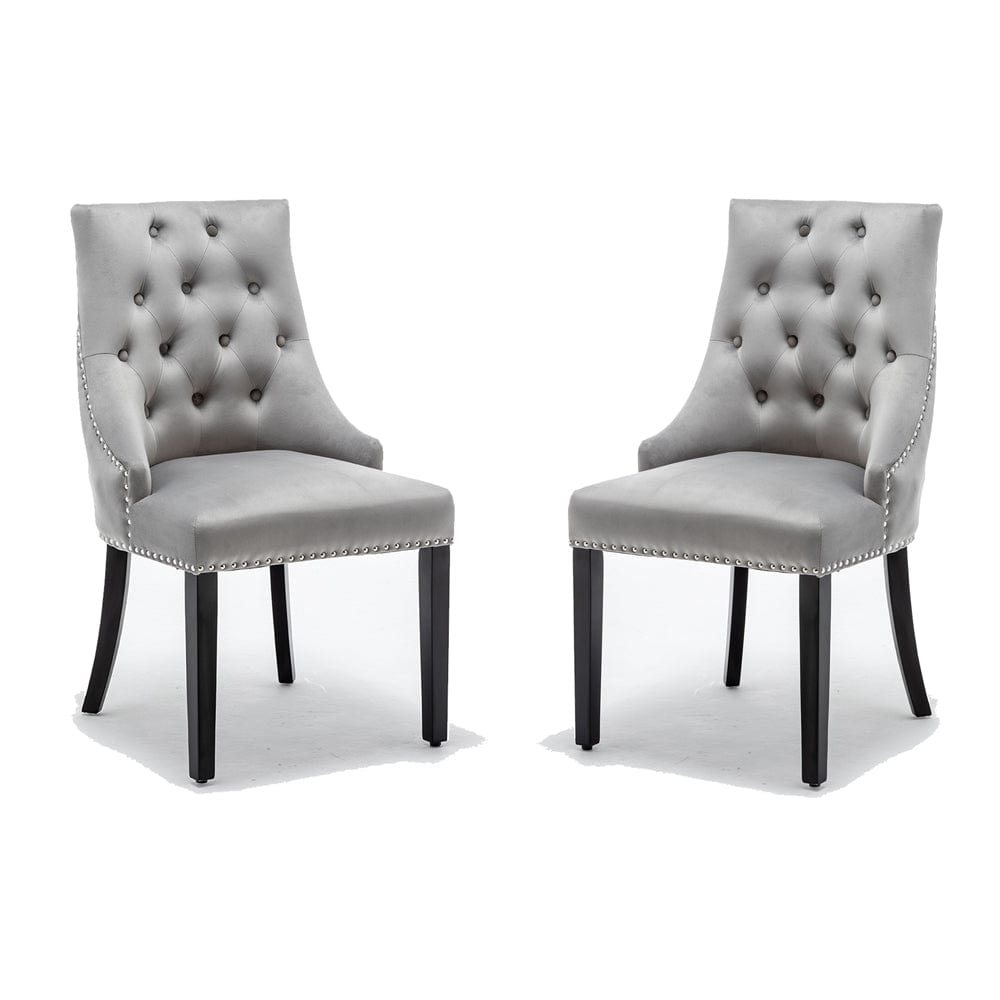 Avers Light Grey Velvet Button Back Dining Chairs