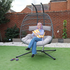 Bradway Hanging Rope Swing Double Indoor Outdoor Egg Chair with Grey Cushions