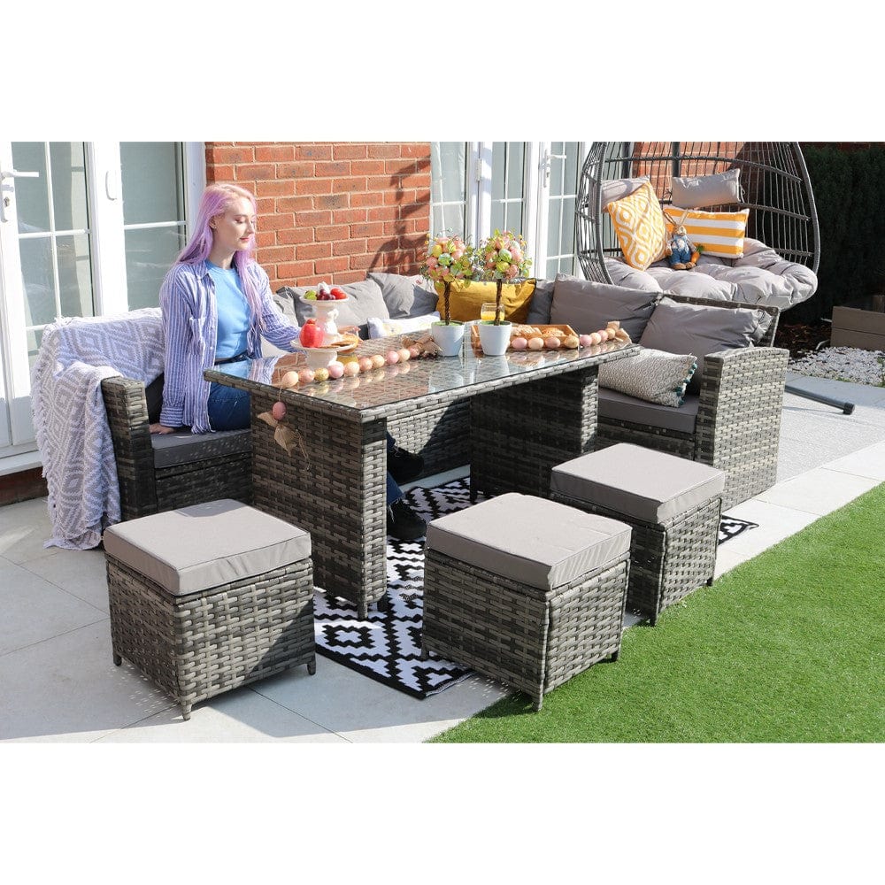 Rosen 9 Seater Rattan Garden Dining Set In Grey