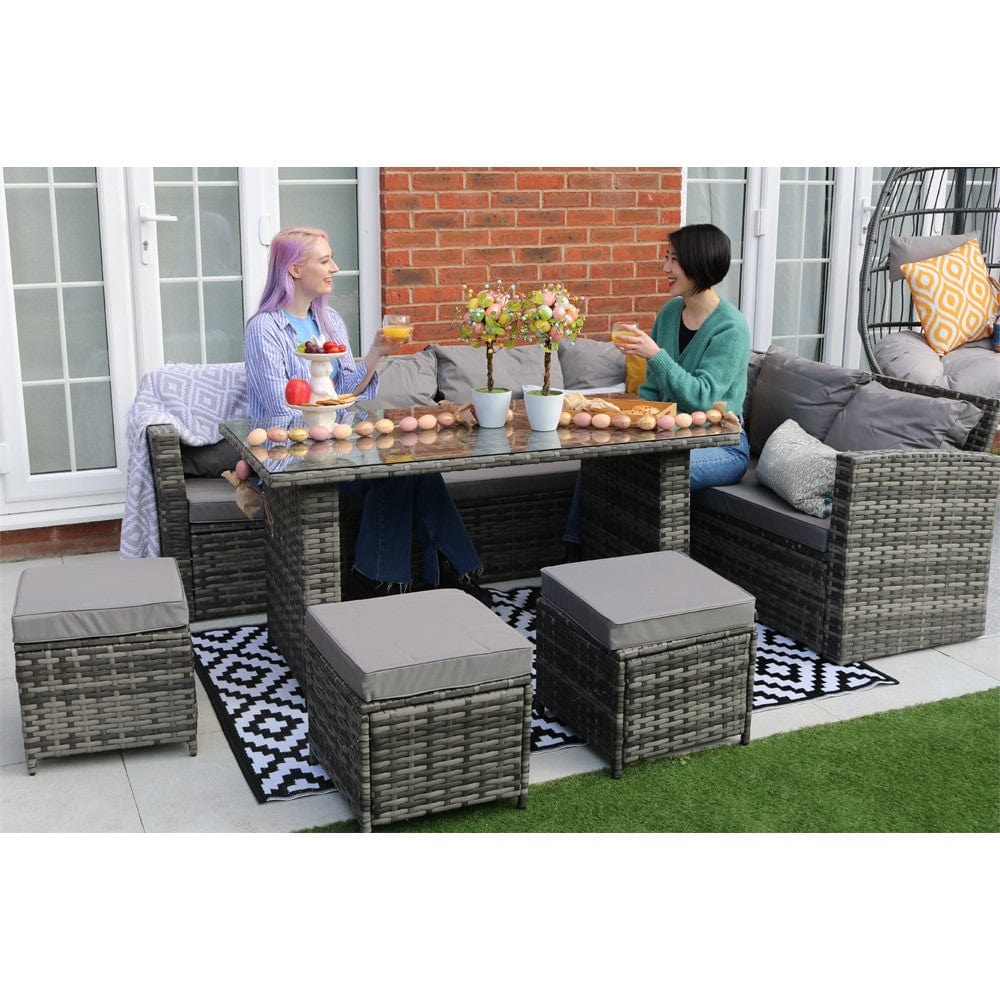 Rosen 9 Seater Rattan Garden Dining Set In Grey