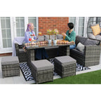 Rosen 9 Seater Rattan Garden Dining Set In Grey