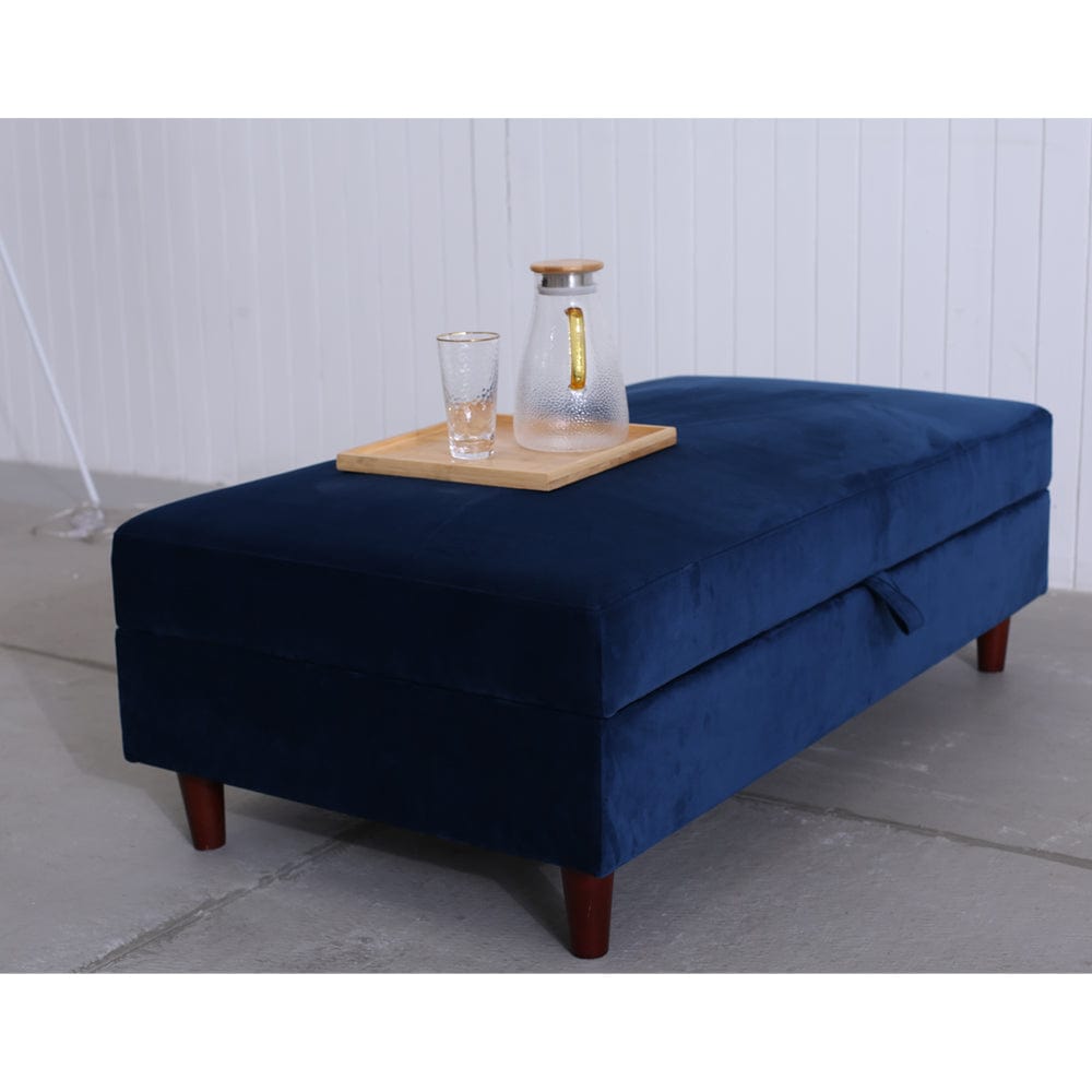 Destin Reversible Blue Corner Sofa With Storage Chaise and Ottoman Bench