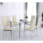 Orsa Dining Tempered Glass Table Set With 6 Chairs In Cream