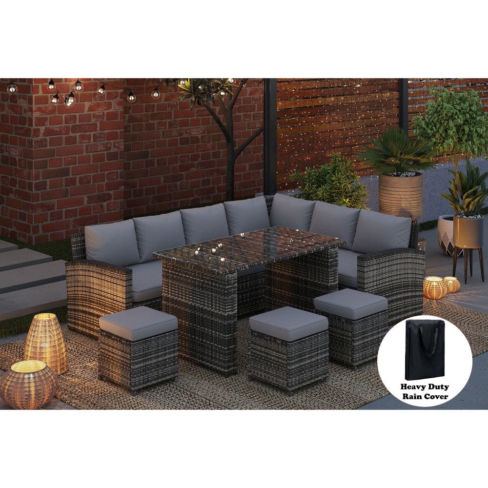 Rosen 9 Seater Rattan Garden Dining Set In Grey
