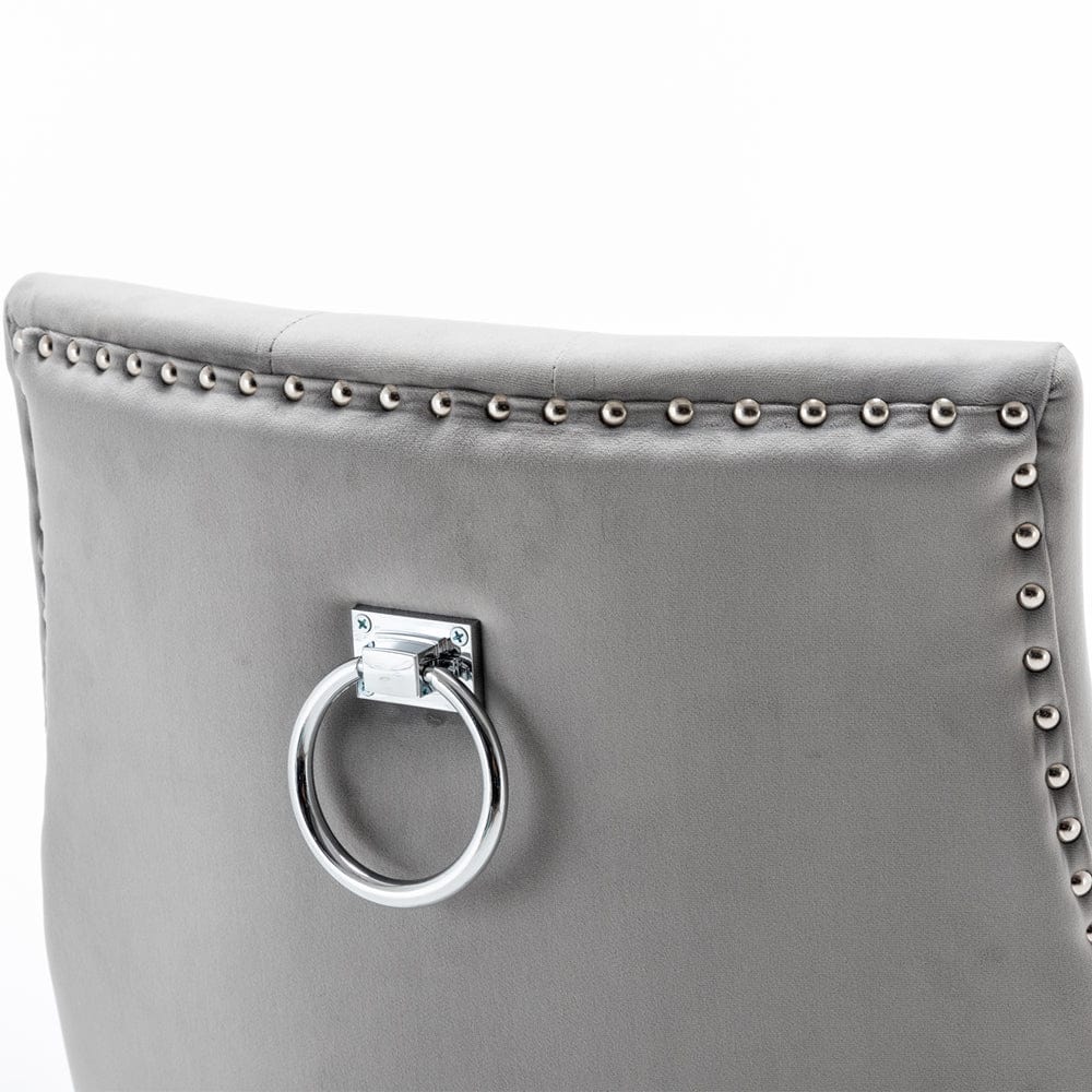 Avers Light Grey Velvet Button Back Dining Chairs