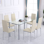 Orsa Dining Tempered Glass Table Set With 6 Chairs In Cream