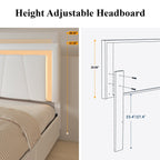 Modern White PU Bed Frame with 4 Drawers Storage and LED Light Head Board and Charging Ports