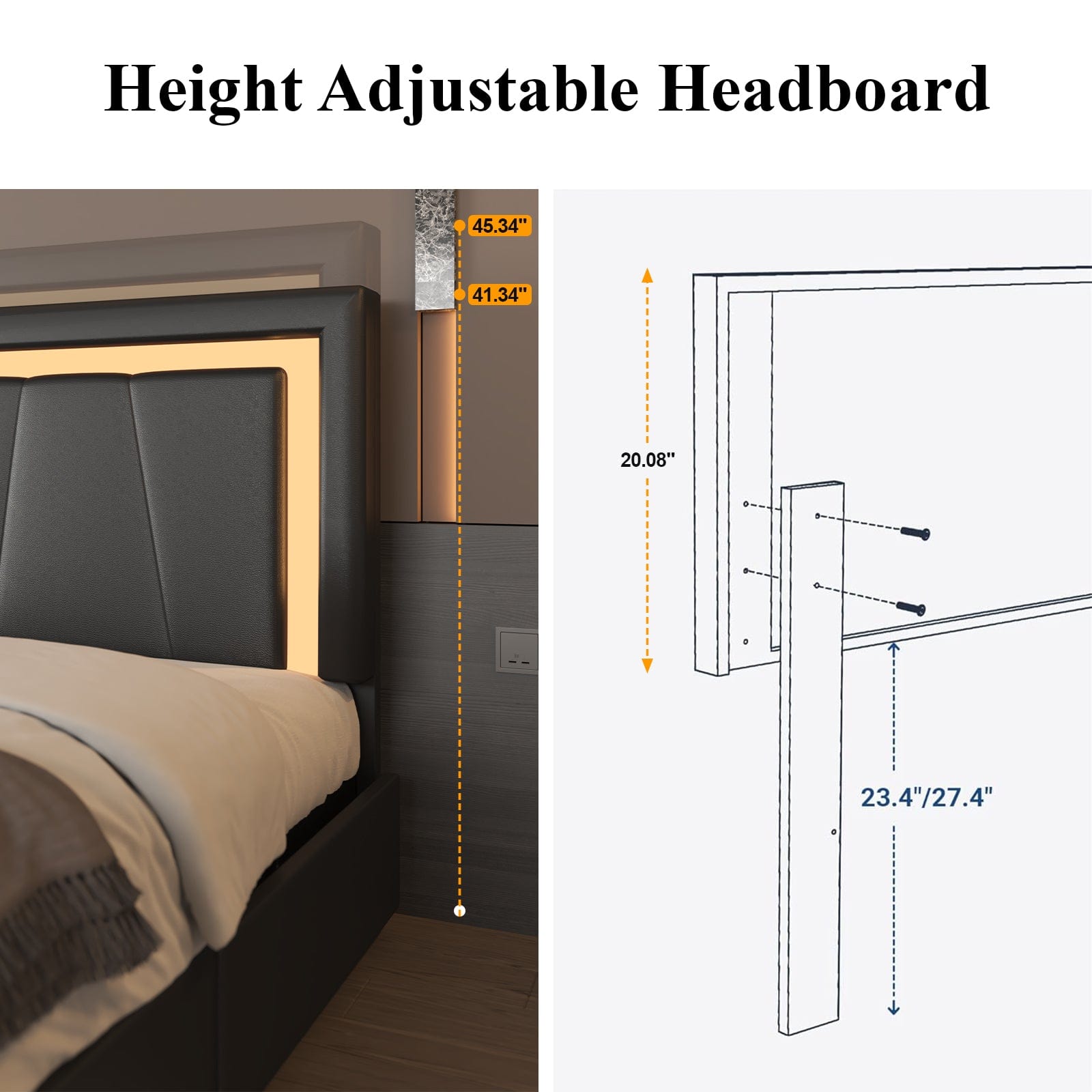 Modern White PU Bed Frame with 4 Drawers Storage and LED Light Head Board and Charging Ports