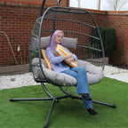 Bradway Hanging Rope Swing Double Indoor Outdoor Egg Chair with Grey Cushions
