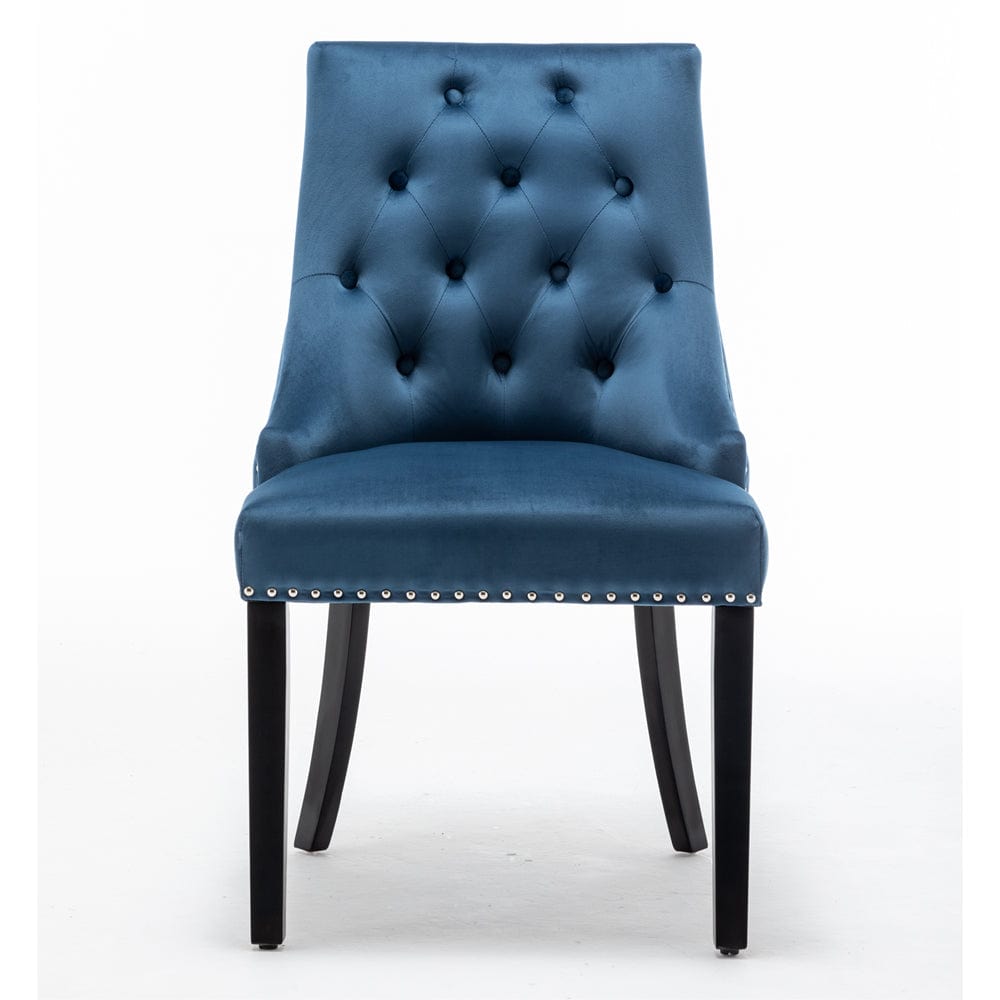 Avers Blue Velvet Button Back Dining Chairs Rubber Leg
