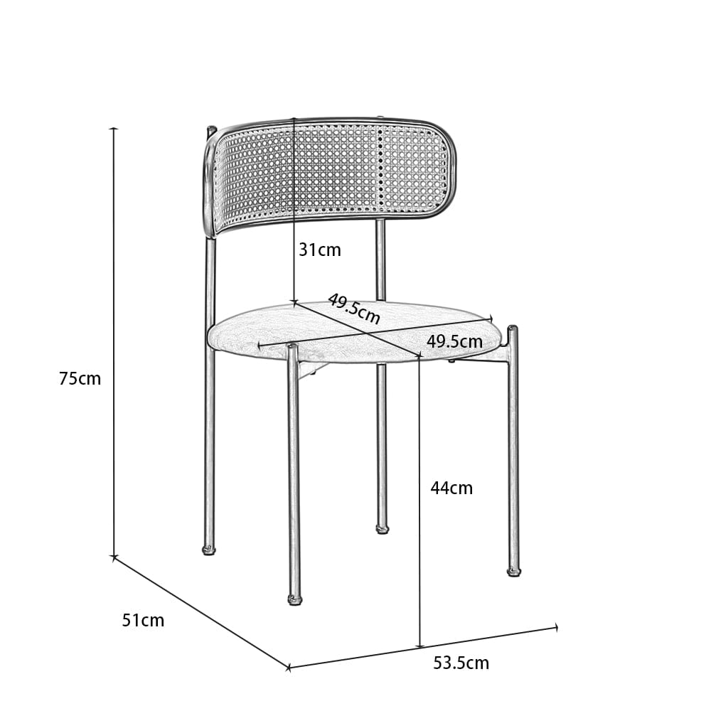Set Of 2 Boho Velvet Dining Chair With Curved Rattan Backrest