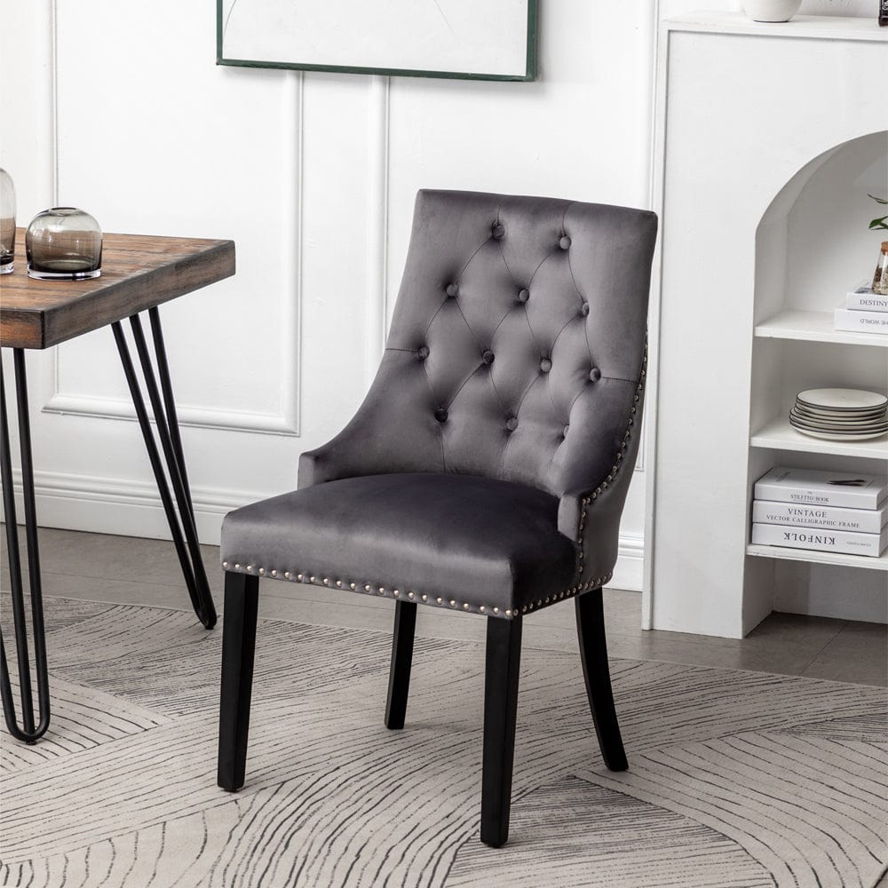 Avers Grey Velvet Button Back Dining Chairs