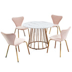 Etta Pedestal Dining Table Set with 4 Velvet Chairs