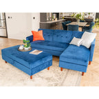 Destin Reversible Blue Corner Sofa With Storage Chaise and Ottoman Bench