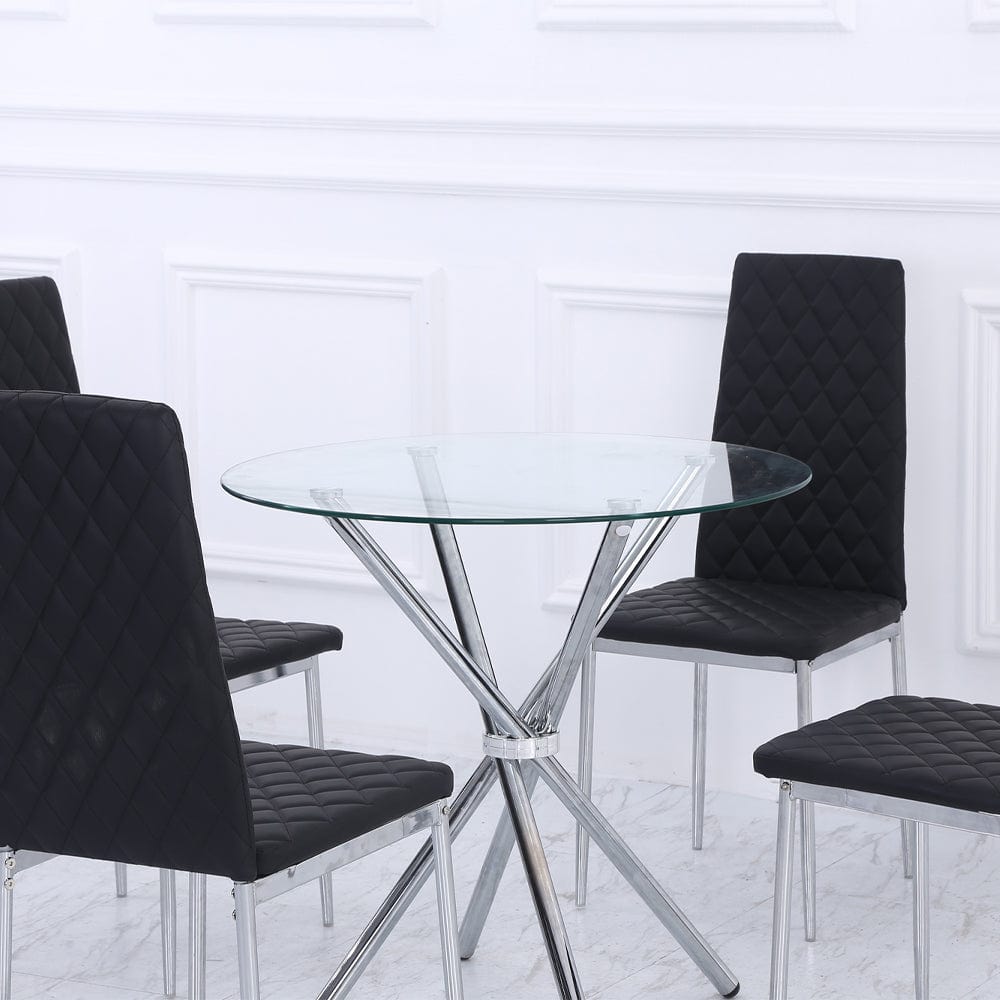 Orsa Round Dining Table Set With 4 Dining Chairs In Black