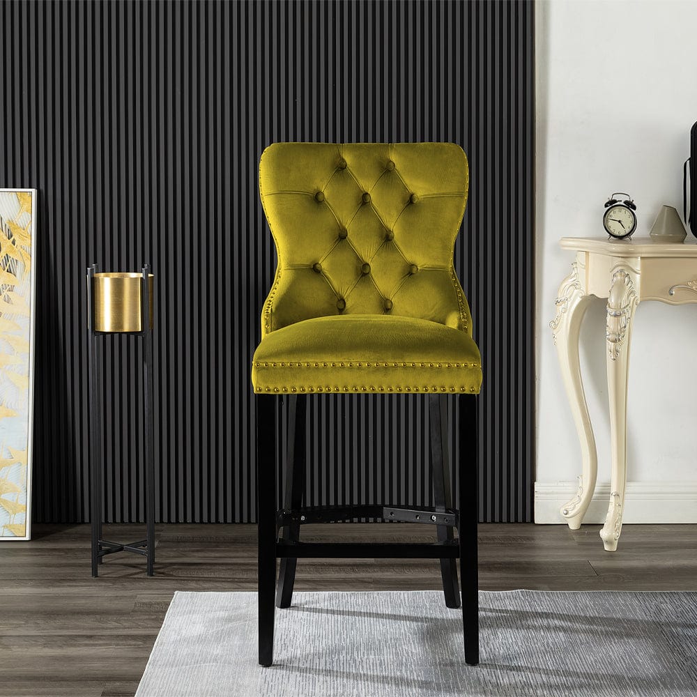 Avers Velvet Button Back Bar Stool Bar Chair