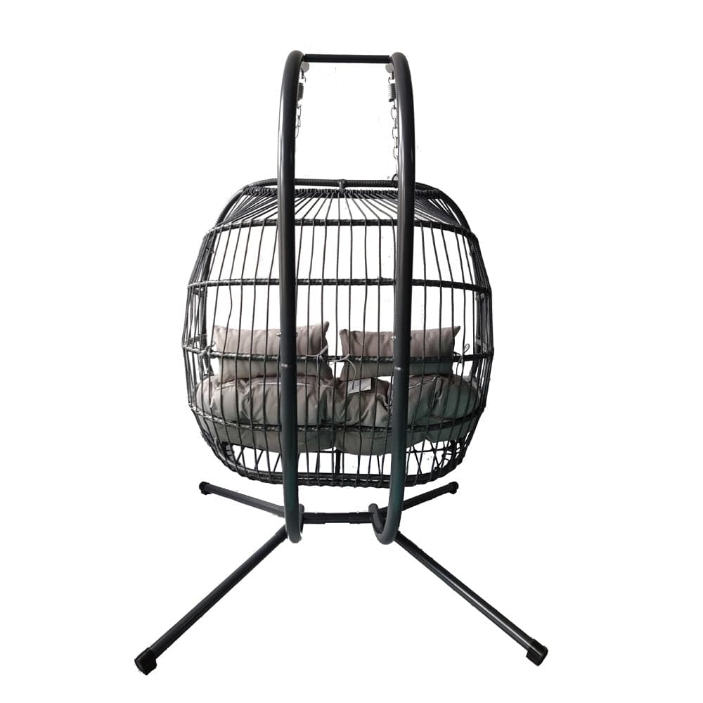 Bradway Hanging Rope Swing Double Indoor Outdoor Egg Chair with Grey Cushions