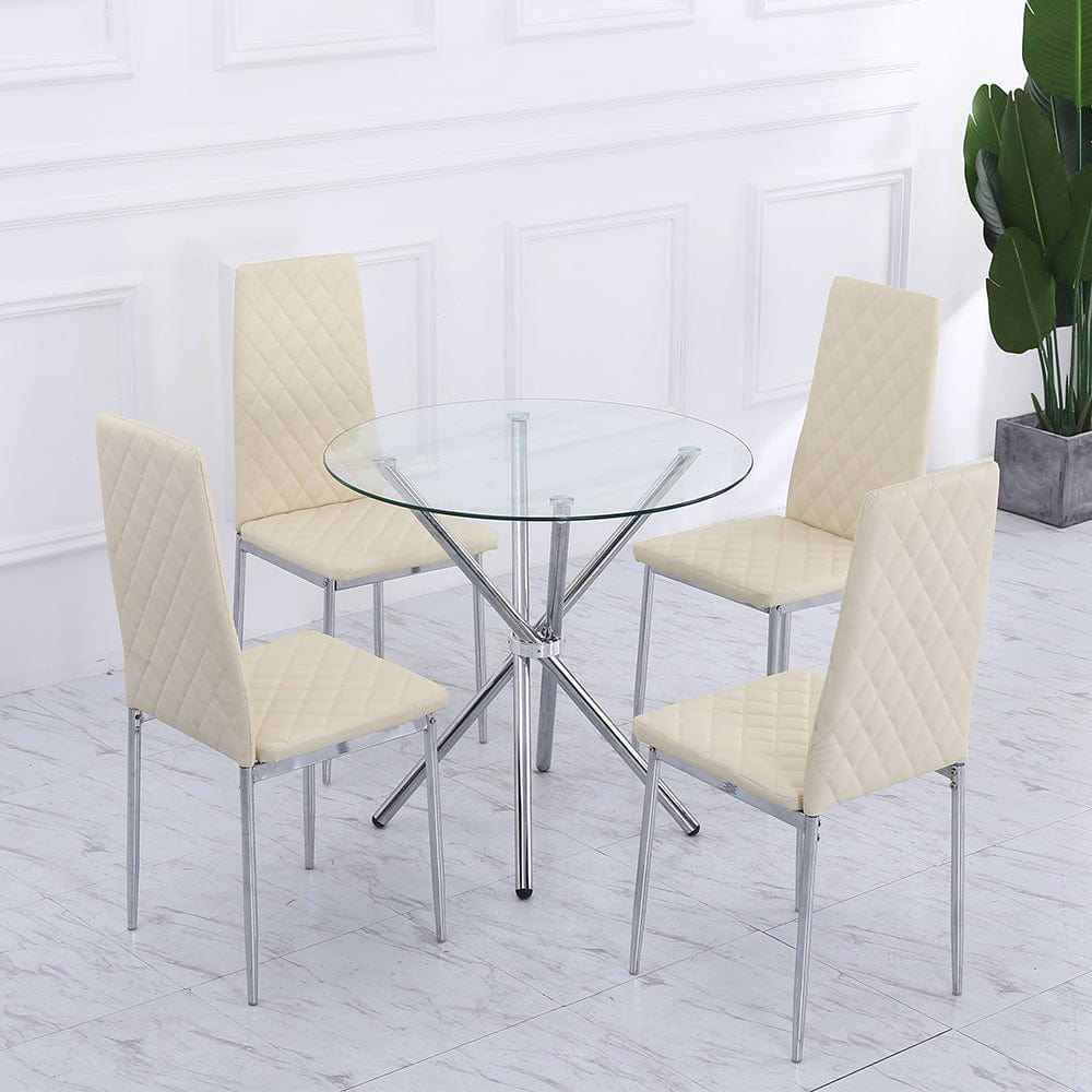 Orsa Round Dining Table Set With 4 Dining Chairs In Cream