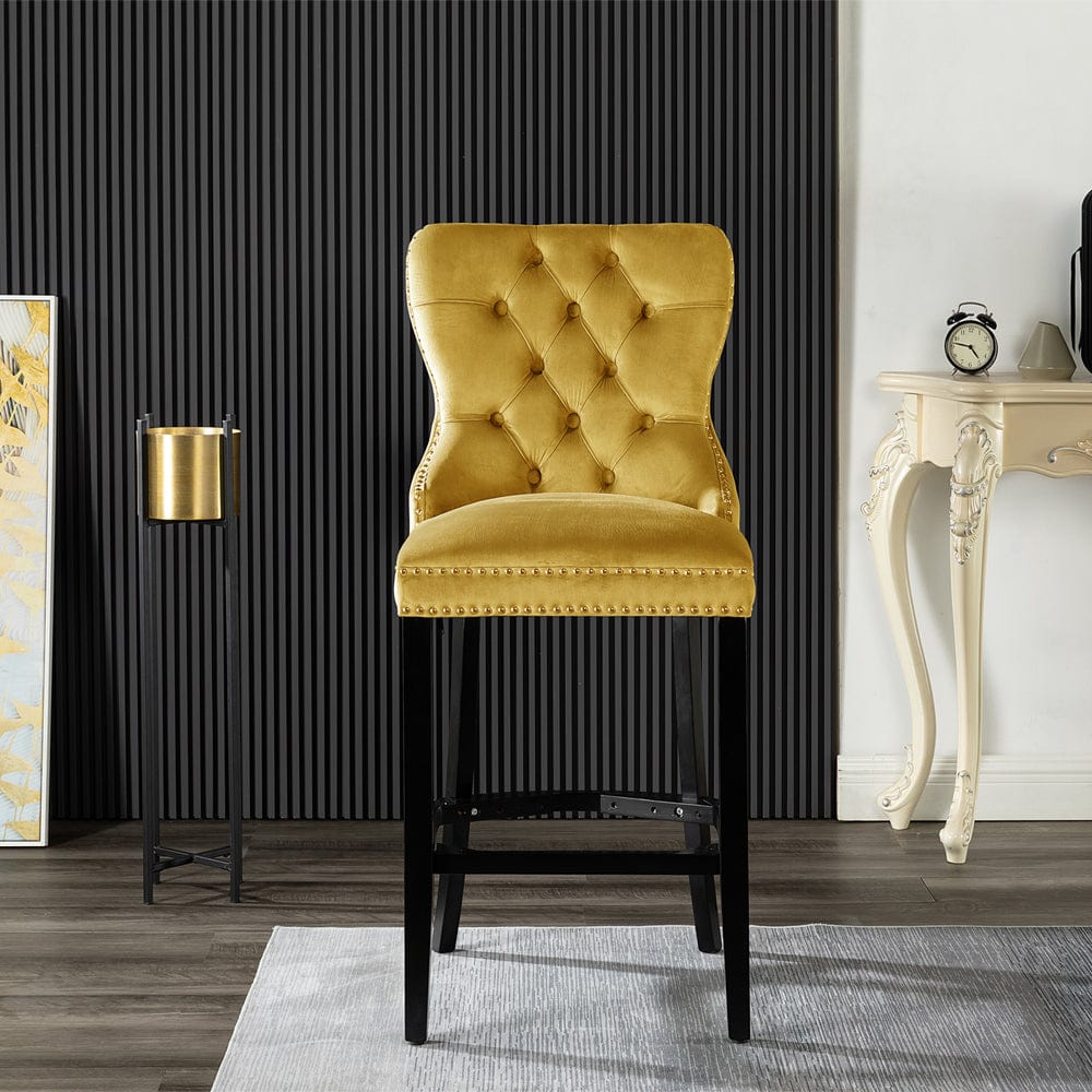 Avers Velvet Button Back Bar Stool Bar Chair