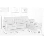 Avery Reversible White Corduroy Corner Sofa With Storage Chaise and Ottoman Bench