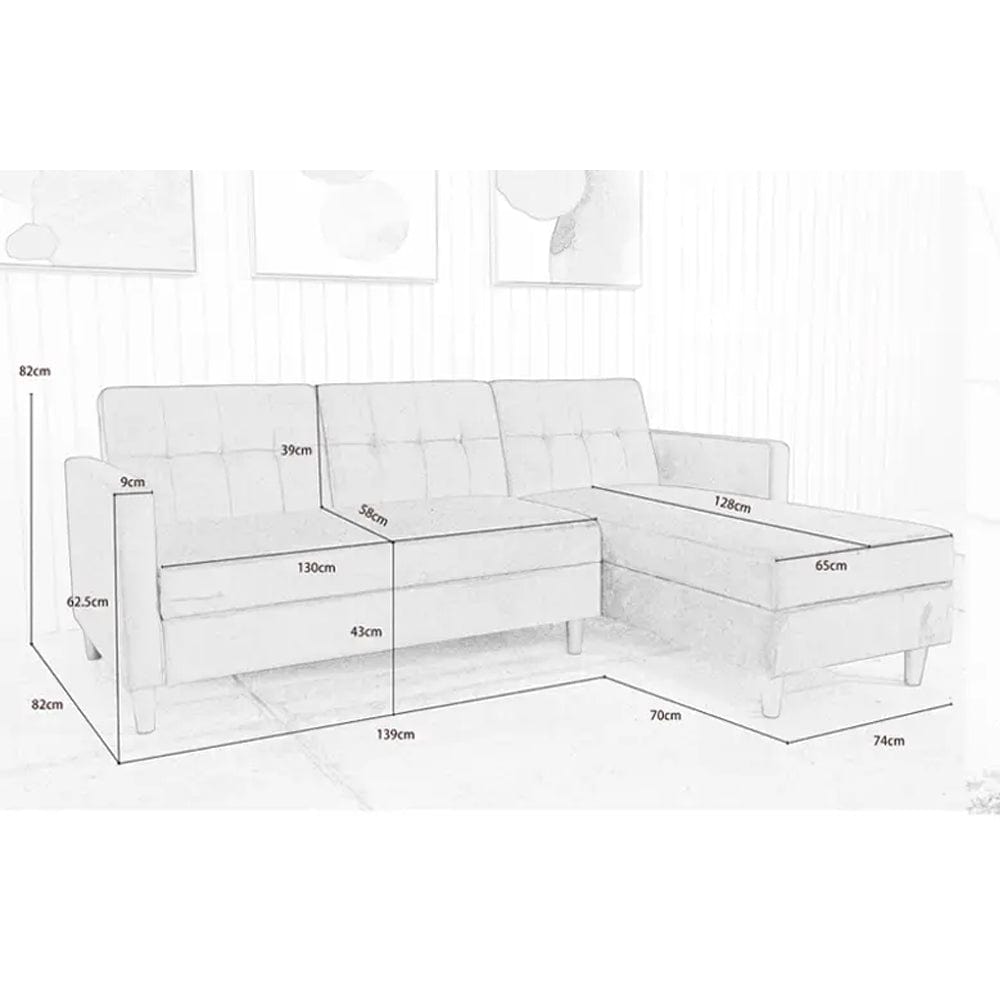 Avery Reversible White Corduroy Corner Sofa With Storage Chaise and Ottoman Bench