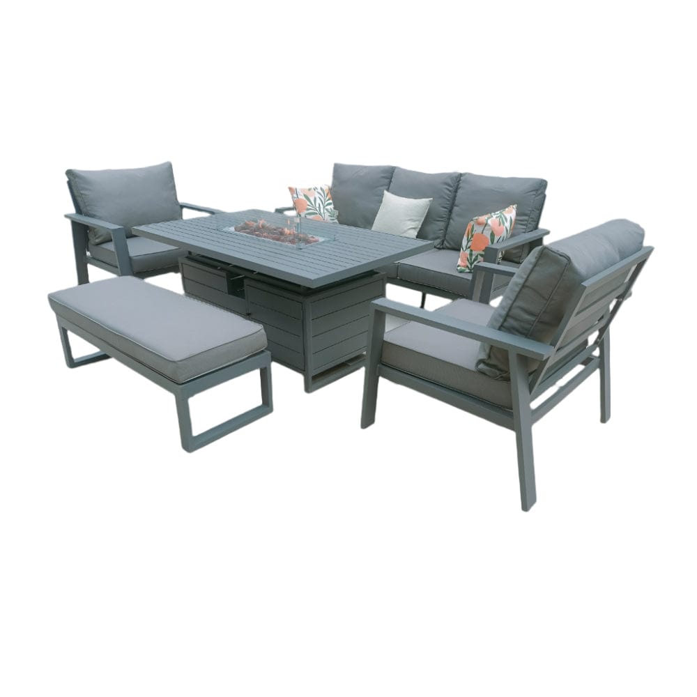 Berlin Outdoor Garden Aluminium 8 Seater Sofa Fire Pit Rising Table Set