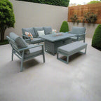 Berlin Outdoor Garden Aluminium 8 Seater Sofa Fire Pit Rising Table Set