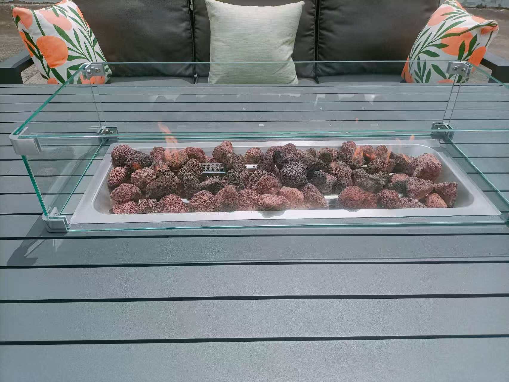 Berlin Outdoor Garden Aluminium 8 Seater Sofa Fire Pit Rising Table Set