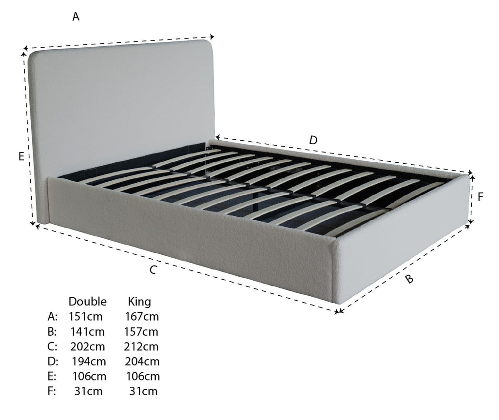 Elvie Ottoman Storage Beige Boucle Teddy Fleece Pneumatic Lift Up Bed Frame Double or King Bed