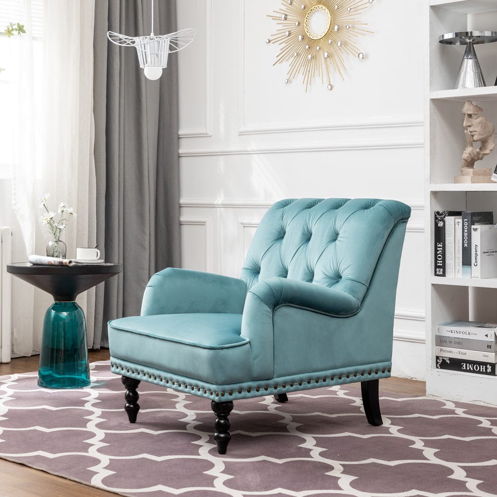 Darwin Velvet Accent Chair In Light Blue