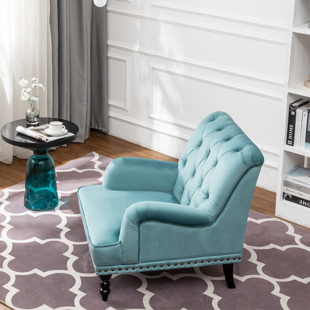 Darwin Velvet Accent Chair In Light Blue