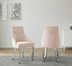 Set of 2 Avers Velvet Button Back Dining Chairs with Stainless Chrome Leg