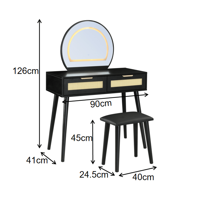 Boho Dressing Table and Stool Set With Led Mirror