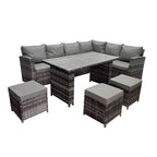 Rosen 9 Seater Rattan Garden Dining Set In Grey