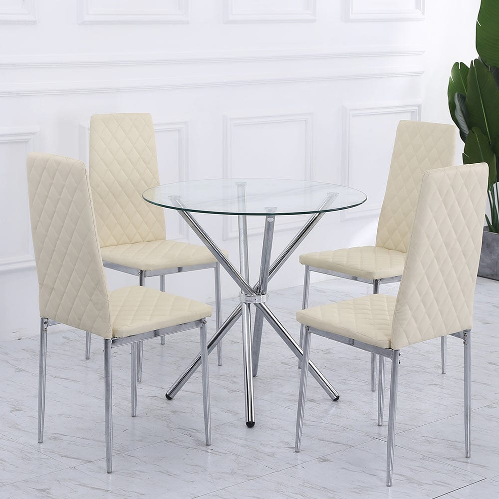 Orsa Round Dining Table Set With 4 Dining Chairs In Cream