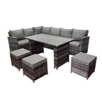 Rosen 9 Seater Rattan Garden Dining Set In Grey
