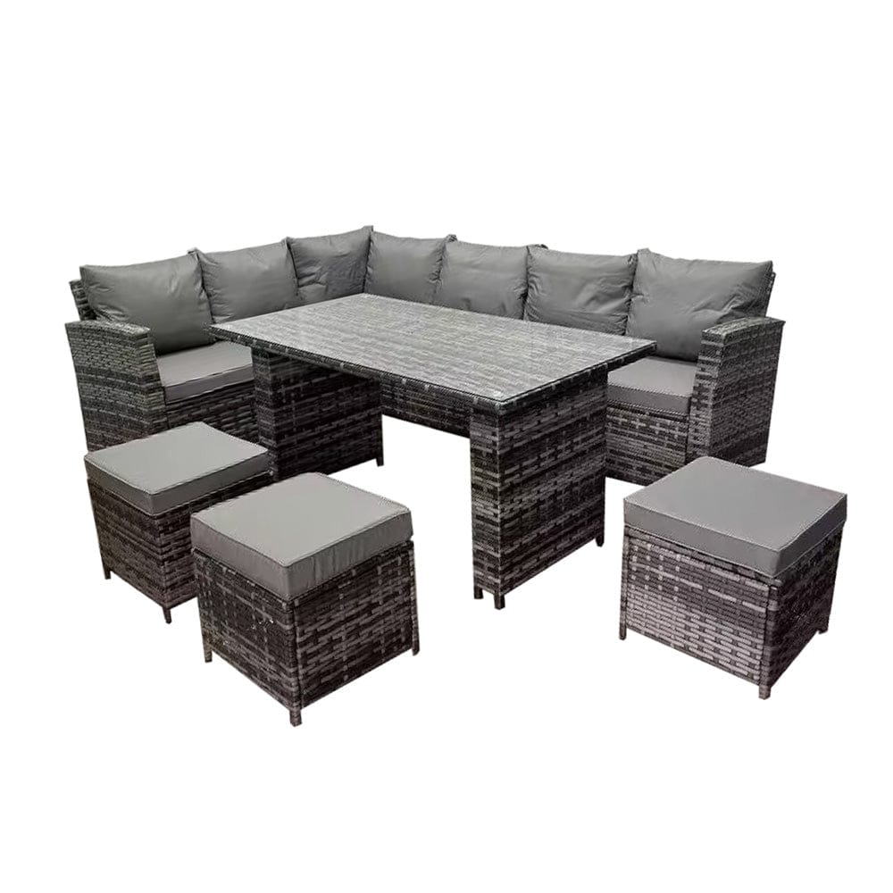 Rosen 9 Seater Rattan Garden Dining Set In Grey