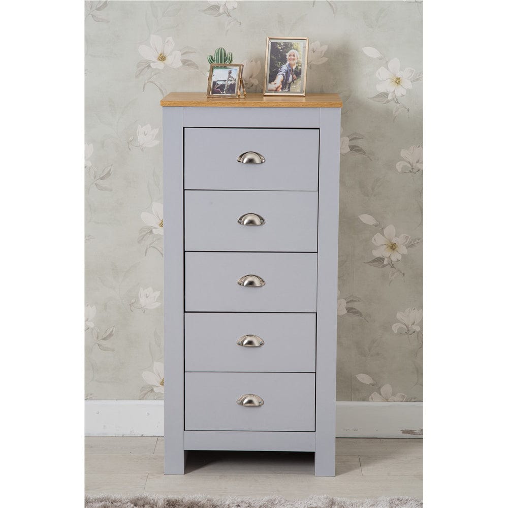 Heritage 5 Drawer Tall Chest In Grey and Oak