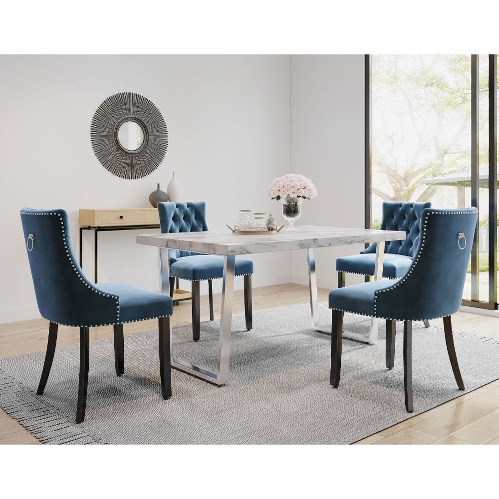 Etta Rectangle Dining Table Set with 4 Velvet Chairs