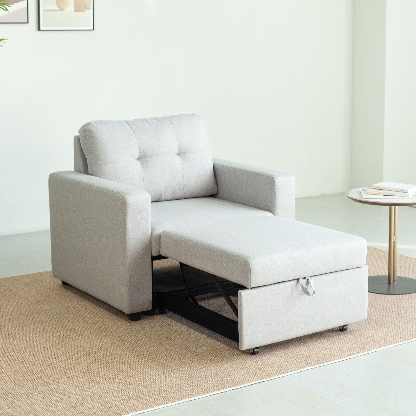 Upholstered Foldable Sofa Bed Pullout Sofa Convertible Sleeper Chair With Arms