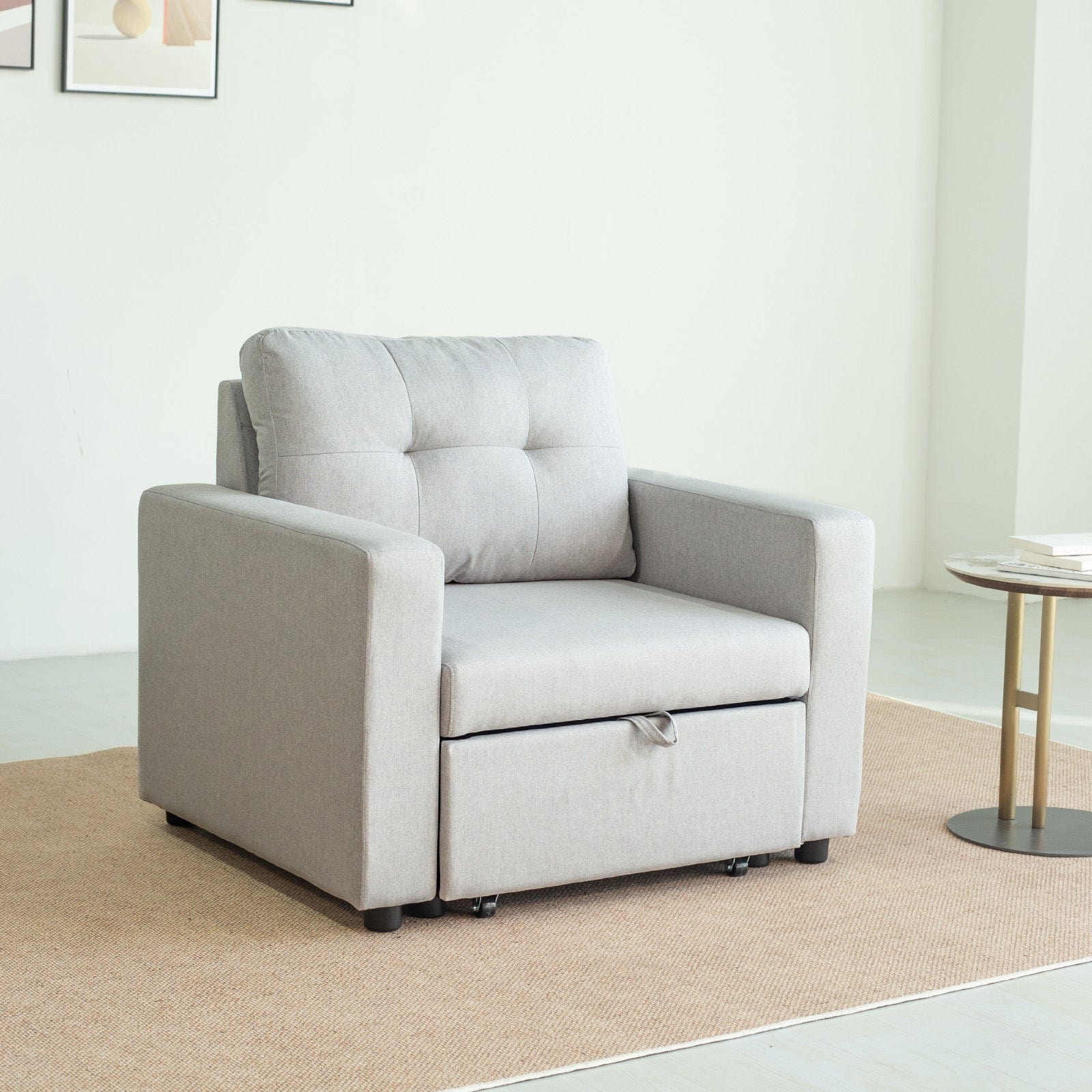 Upholstered Foldable Sofa Bed Pullout Sofa Convertible Sleeper Chair With Arms