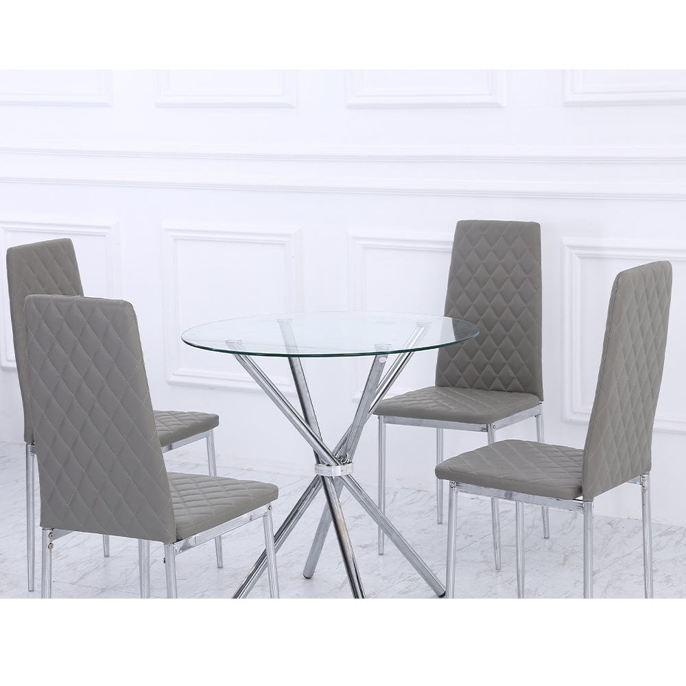 Orsa Round Dining Table Set With 4 Dining Chairs In Grey