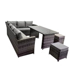 Rosen 9 Seater Rattan Garden Dining Set In Grey