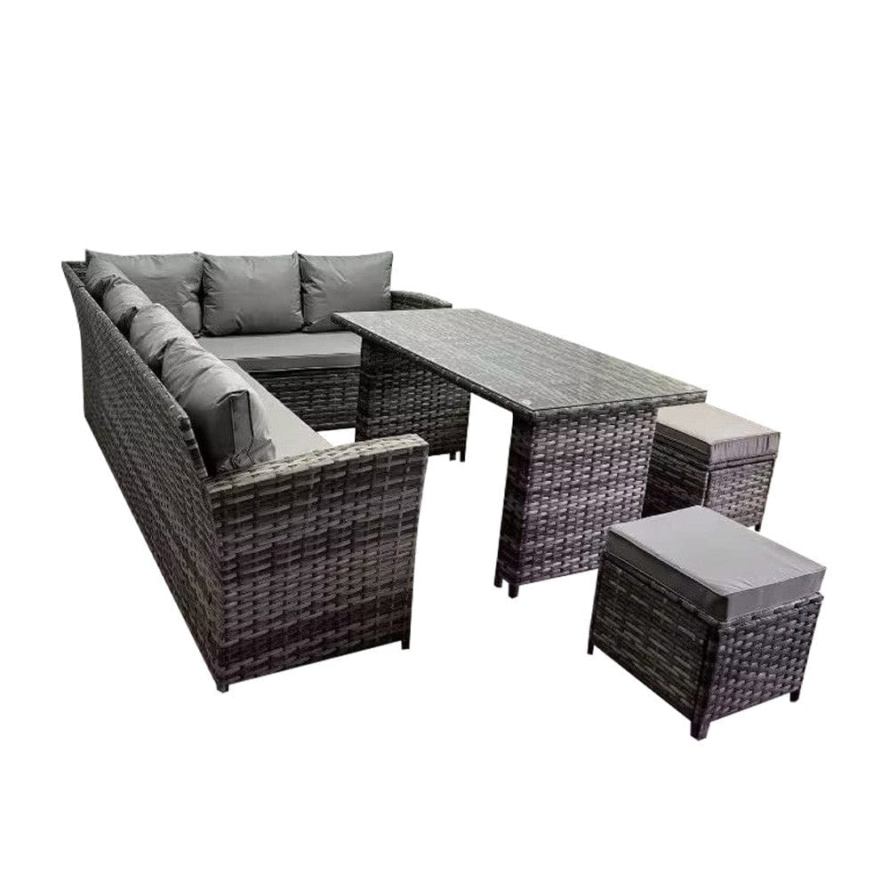 Rosen 9 Seater Rattan Garden Dining Set In Grey