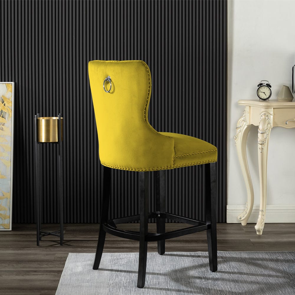 Avers Velvet Button Back Bar Stool Bar Chair